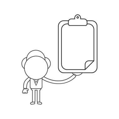 Vektör illüstrasyon kavramı işadamı karakter holding Pano boş kağıt ile. Siyah anahat.