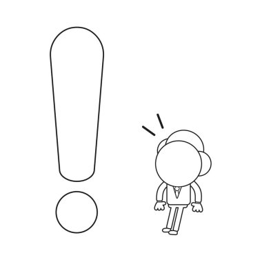 Vektör illüstrasyon kavramı işadamı karakter büyük ünlem işareti sürpriz. Siyah anahat.