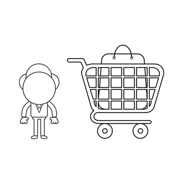 Vektor Illustration Begreppet Affärsman Karaktär Med Shopping Väska Inuti Kundvagn — Stock vektor