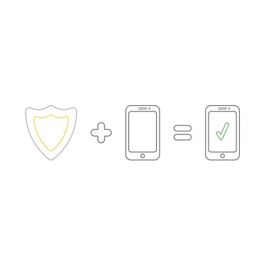 Vektör çizim simgesi kavramı koruma kalkanı protech smartphone. Renkli anahatlar. 