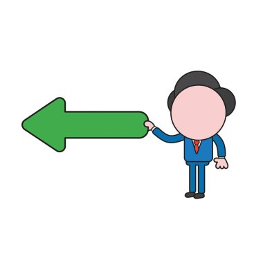 Vektör illüstrasyon kavramı ok işaret tutan işadamı karakterinin yaptı. Renk ve siyah anahatlar.