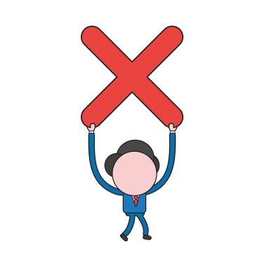 Vektör illüstrasyon kavramı yürüyüş işadamı karakter ve x işareti kadar dayanıyor. Renk ve siyah anahatlar.