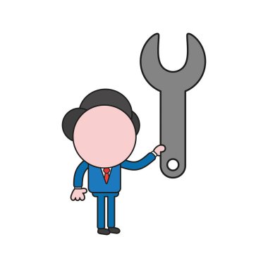 Vektör çizim işadamı karakter holding anahtar kavramı. Renk ve siyah anahatlar.