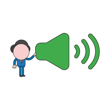 Vektör illüstrasyon kavramı işadamı karakter sembolü ses tutuyor. Renk ve siyah anahatlar.