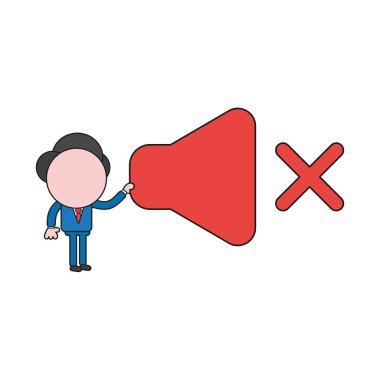 Vektör illüstrasyon kavramı işadamı karakter sembol ses tutuyor. Renk ve siyah anahatlar.