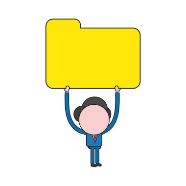 Vektör illüstrasyon kapalı dosya klasörü tutan işadamı karakter kavramı. Renk ve siyah anahatlar.