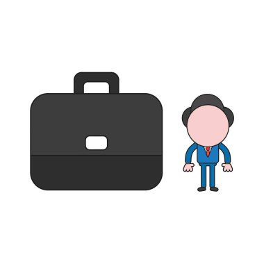 Evrak çantası ile işadamı karakteri vektör illüstrasyon kavramı. Renk ve siyah anahatlar.