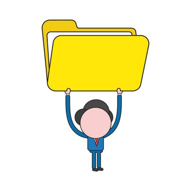 Vektör çizim açılan dosya klasörü tutan işadamı karakter kavramı. Renk ve siyah anahatlar.