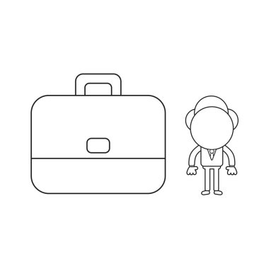 Evrak çantası ile işadamı karakteri vektör illüstrasyon kavramı. Siyah anahat.