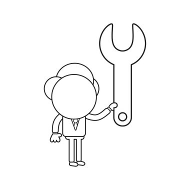 Vektör çizim işadamı karakter holding anahtar kavramı. Siyah anahat.