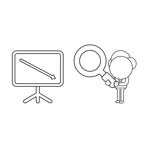 Vektor Illustration Begreppet Affärsman Karaktär Innehav Förstoringsglaset Till Försäljning Diagram — Stock vektor
