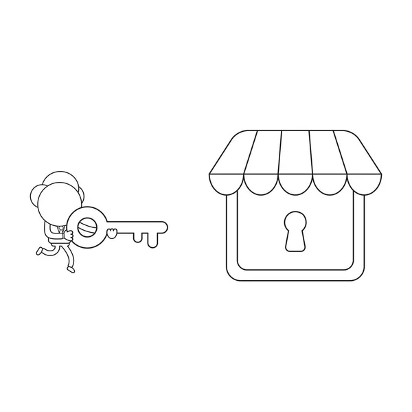 Vector Illustration Concept Businessman Character Carrying Key Lock Unlock Store — Stock Vector