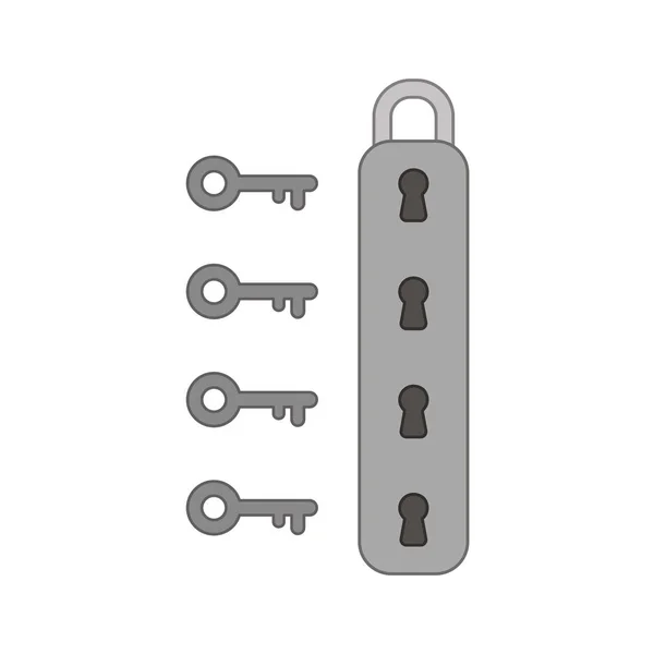 つの鍵穴と鍵と南京錠のベクトル イラスト アイコン概念 色の概要 — ストックベクタ