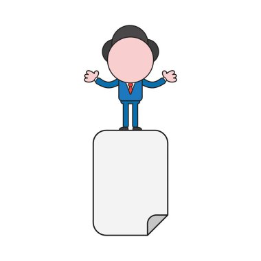 Vektör illüstrasyon kavramı işadamı karakter duran boş kağıt üzerinde. Renk ve siyah anahatlar.