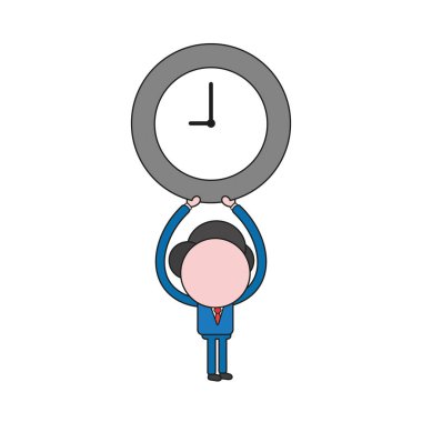 Vektör çizim saat kadar tutan işadamı karakter kavramı. Renk ve siyah anahatlar.