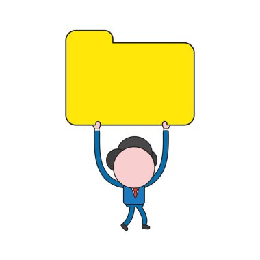 Vektör çizim yürüyüş ve kapalı dosya klasörü tutan işadamı karakter kavramı. Renk ve siyah anahatlar.