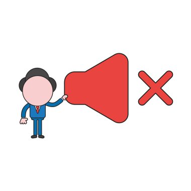 Vektör illüstrasyon kavramı işadamı karakter sembol ses tutuyor. Renk ve siyah anahatlar.