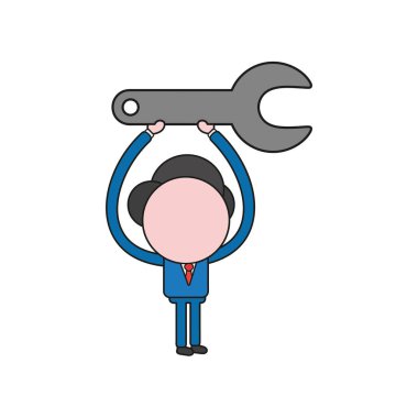 Vektör çizim kadar anahtar tutan işadamı karakter kavramı. Renk ve siyah anahatlar.