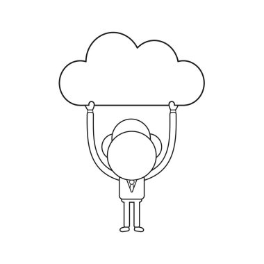Vektör çizim bulut holding işadamı karakter kavramı. Siyah anahat.