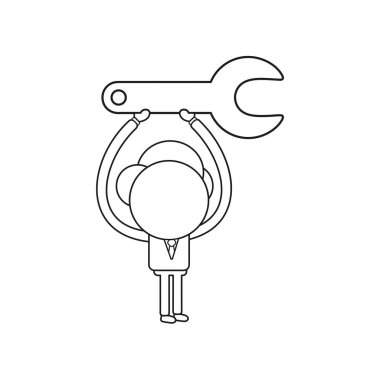 Vektör çizim kadar anahtar tutan işadamı karakter kavramı. Siyah anahat.