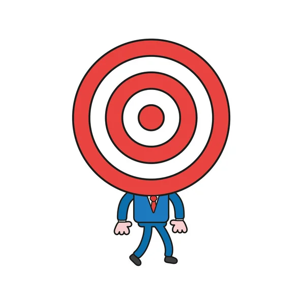 Vector Illustration Concept Businessman Character Bulls Eye Head Walking Color — Stock Vector