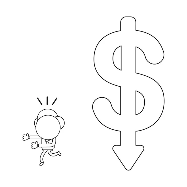 Illustration Vectorielle Personnage Homme Affaires Fuyant Flèche Symbole Grand Dollar — Image vectorielle