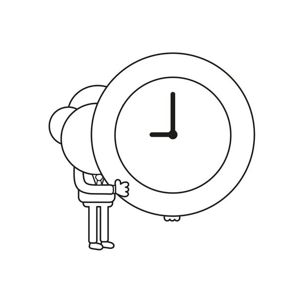 Vector Illustration Concept Businessman Character Holding Clock Black Outline — Stock Vector