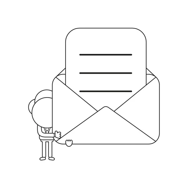 Illustration Vectorielle Personnage Homme Affaires Tenant Enveloppe Postale Avec Papier — Image vectorielle