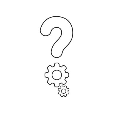 Vektör illüstrasyon simge gears ile soru işareti kavramı. Siyah anahatlar.