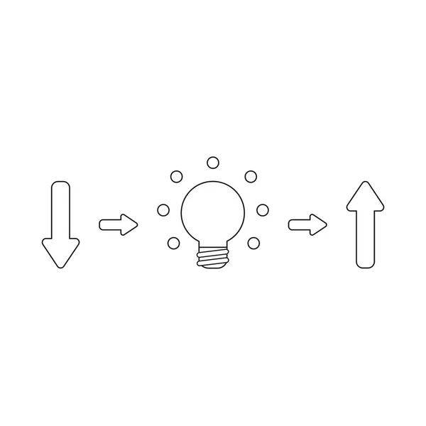 Vektor Illustration Symbol Konzept Der Pfeil Nach Unten Glühbirne Idee — Stockvektor