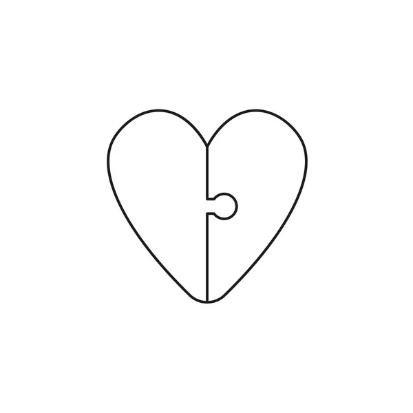 Vektör Çizim Simgesini Kavramı Bağlı Kalp Puzzle Parçaları Siyah Anahatlar — Stok Vektör