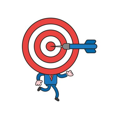 Boğalar göz kafa ile çalışan illüstrasyon iş adamı karakter vektör ve ortasında dart. Renk ve siyah anahatlar.