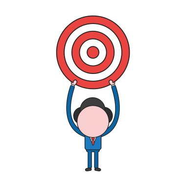 Vektör illüstrasyon iş adamı karakter Bullseye tutarak. Renk ve siyah anahatlar.