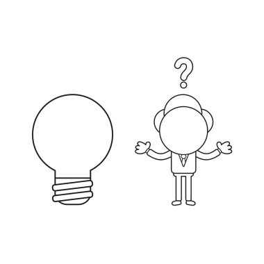 Vektör çizim işadamı karakter ampul simgesi ile karıştı. Siyah anahat.