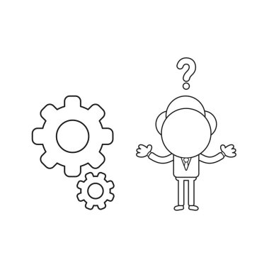 Vektör çizim işadamı karakter gears ile karıştı. Siyah anahat.