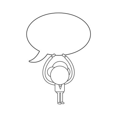 Vektör illüstrasyon işadamı karakter boş konuşma kabarcık simgesi kadar tutarak. Siyah anahat.
