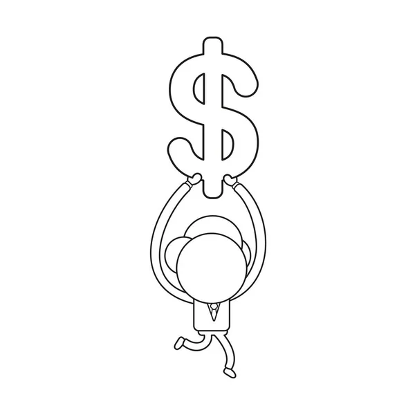 Векторная Иллюстрация Персонаж Бизнесмена Бегущий Держащий Символ Доллара Чёрный Контур — стоковый вектор