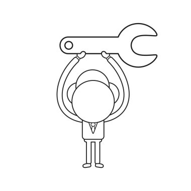 Vektör illüstrasyon iş adamı karakter anahtar simgesini tutarak. Siyah anahat.