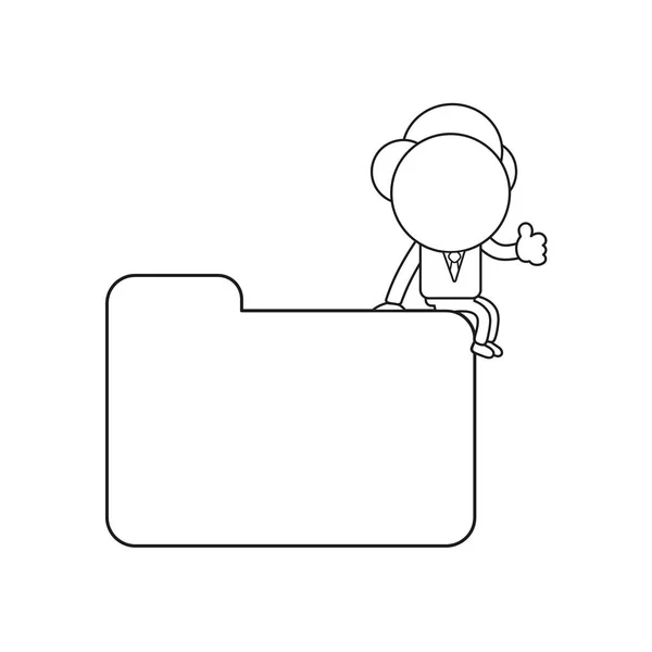 Personagem Homem Negócios Ilustração Vetorial Sentado Pasta Arquivo Fechado Mostrando — Vetor de Stock