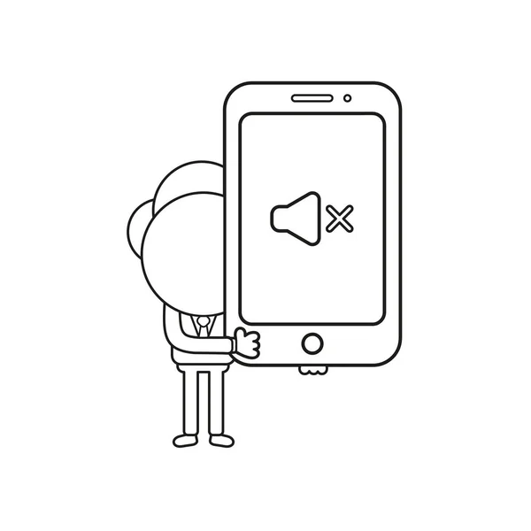 Illustration Vectorielle Homme Affaires Personnage Tenant Smartphone Avec Son Hors — Image vectorielle
