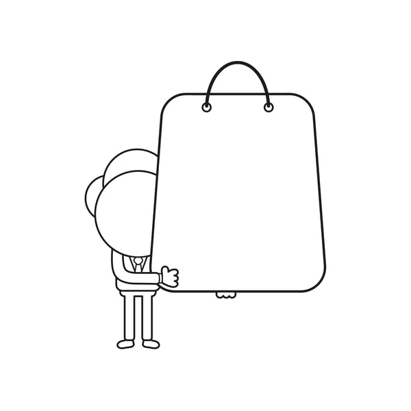 Vector Illustration Businessman Character Holding Red Shopping Bag Black Outline — Stock Vector