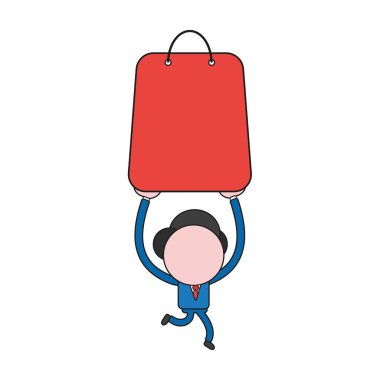 Vektör illüstrasyon işadamı karakter çalışan ve alışveriş çantası kadar tutarak. Renk ve siyah anahatlar.