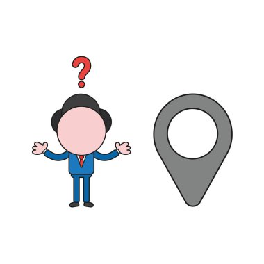 Vektör çizim işadamı karakter harita göstergesi ile karıştı. Renk ve siyah anahatlar.