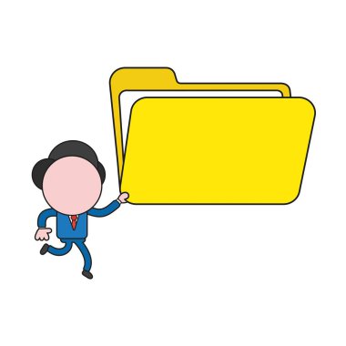 Vektör illüstrasyon işadamı karakter çalışan ve açık dosya klasörü tutarak. Renk ve siyah anahatlar.