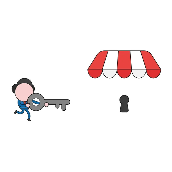 Ilustração Vetorial Personagem Empresário Correndo Carregando Chave Para Desbloquear Loja —  Vetores de Stock