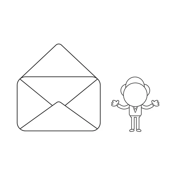 Illustration Vectorielle Personnage Homme Affaires Avec Enveloppe Courrier Ouvert Vide — Image vectorielle