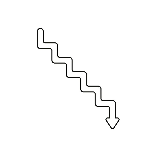 フラットなデザイン スタイルはベクトル白い背景の下向きの矢印を持つ線階段シンボル アイコンの概念図 黒のアウトライン — ストックベクタ