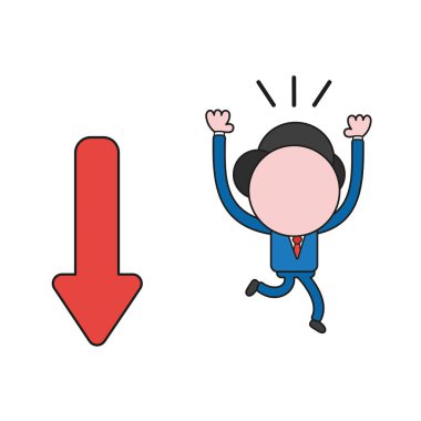 Vektör illüstrasyon iş adamı karakter hareket ok uzak çalışan. Renk ve siyah anahatlar.