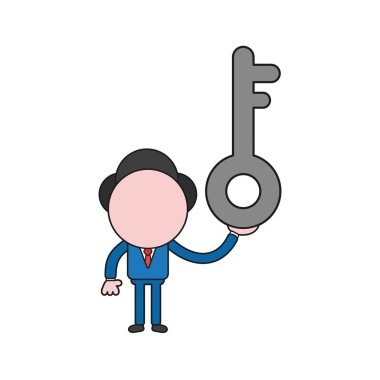 Vektör çizim işadamı karakter holding anahtar. Renk ve siyah anahatlar.