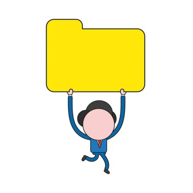 Çalışan ve taşıyan vektör çizim işadamı karakter dosya klasörü kapalı. Renk ve siyah anahatlar.